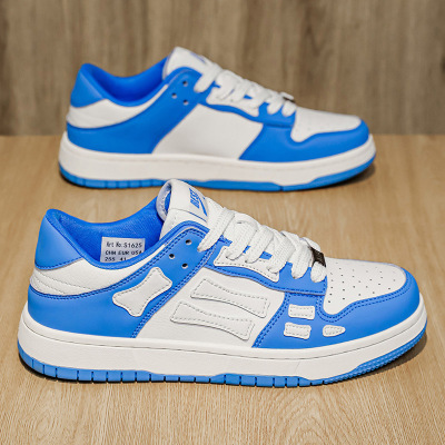 新款四季可穿男士舒适系带时尚拼色潮流百搭日常圆头套脚男款板鞋