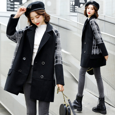 七斓2020年新款韩版宽松小个子毛呢外套女气质中长款格子呢子大衣毛呢外套