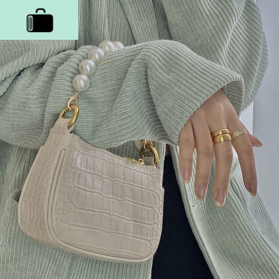小包包2020春夏新款法式单肩包手拎包法棍包珍珠链条斜跨包腋下包NEW LAKE 暖杏仁3条肩带性价比高女士单肩包
