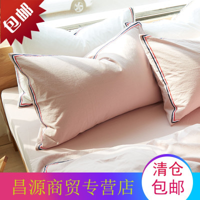 织带工艺全棉水洗棉枕套4874cm简约纯棉纯色枕头套单只一对拍2
