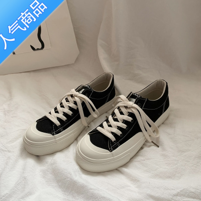 SUNTEK港风日系小白鞋女春秋2023新款ins街拍潮鞋平底帆布鞋ulzzang百搭