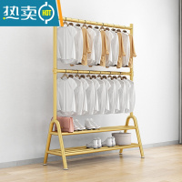 敬平双层晾衣架落地折叠卧室内宿舍出租房挂衣杆上下两多层衣帽收纳架 金双层双板长120高可调160到200