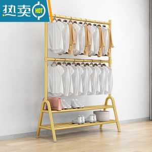 敬平双层晾衣架落地折叠卧室内宿舍出租房挂衣杆上下两多层衣帽收纳架 金双层双板长120高可调160到200