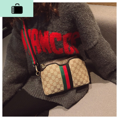 ins超火包2020新款女包贝壳包时尚百搭帆布单肩包chic宽带斜挎包NEW LAKE 咖啡色女斜挎包