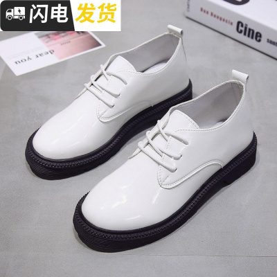 2018秋季复古英伦风小皮鞋韩版女圆头单鞋亮皮初中学生少女鞋子启如休闲鞋