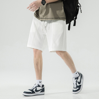 夏季男士短裤新品简约华夫格纯色休闲裤基础款宽松运动五分裤