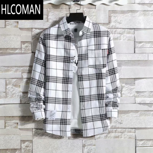 HLCOMAN格子长袖衬衫男薄款港风ins潮宽松外套夏季衬衣