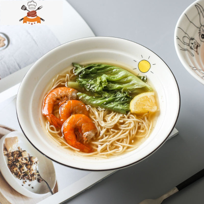 斗笠陶瓷碗单个泡面碗家用汤碗日式餐具一人食面碗年轮碗大碗饭碗 敬平