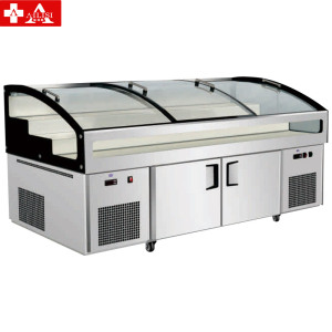 埃利斯冰台柜平台柜 展示柜点菜柜商用饭店烧烤菜品圆弧不锈钢双温冷藏冷冻冰台柜工作台铜管2米BT-B2.0-D-T3