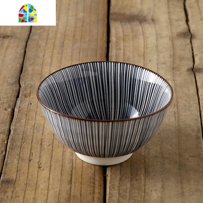 日式餐具和风家用陶瓷米饭碗 个性创意可爱樱花餐具学生碗碟套装 FENGHOU 5寸绿色伊斯螺纹碗