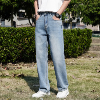 经典高端垂感阔腿裤潮牌直筒牛仔裤男款夏季长裤子男复古浅色纯棉
