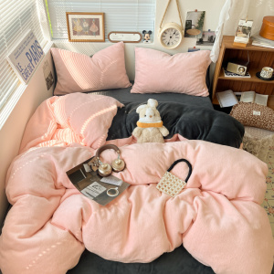 A类冬季纯色牛奶绒四件套加厚加绒被套床床笠被罩学生宿舍三件套