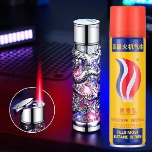 网红新款浮雕盘龙防风打火机粉色火焰个性创意七彩闪灯便携点火器