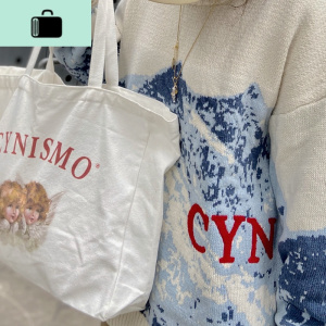 改潮换代Lab潮牌CYNISMO天使托特包帆布包男女情侣休闲百搭单肩包NEW LAKE 米白色男士单肩包 米白色