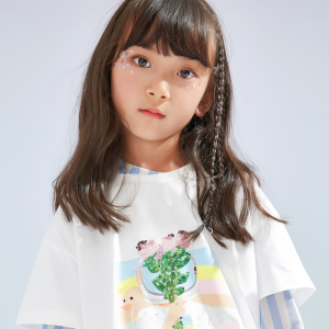 [2件2折价:21]米喜迪mecity童装夏女童泫雅风条纹内搭打底长袖T恤