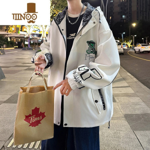 YANXU新款外套男青少年初中生宽松连帽痞帅冲锋衣港风休闲夹克