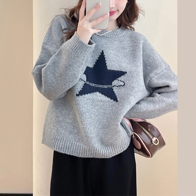 [3件8.5折135.9元,叠加优惠券]唐狮秋冬季毛衣女新款灰色套头宽松慵懒女圆领针织毛线衫qd