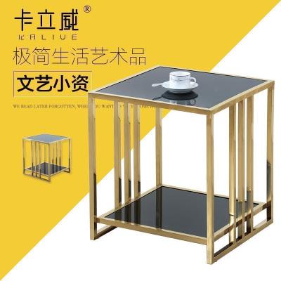 森美人不锈钢小方几玻璃小茶几角几现代简约茶几组合客厅沙发边柜床头柜
