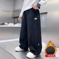 男童裤子加绒休闲裤冬装新款大童秋冬季一体绒直筒运动裤13岁