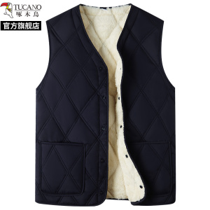啄木鸟新款马甲秋冬男士新款加绒加厚中老年打底背心保暖坎肩马夹