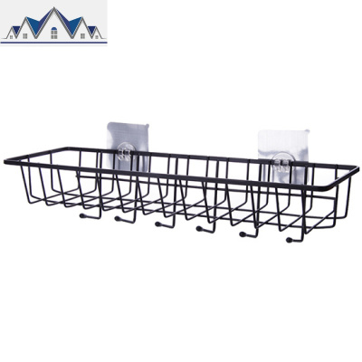 日式铁艺置物架厨房收纳架壁挂调料架免打孔整理篮多功能储物架子 三维工匠