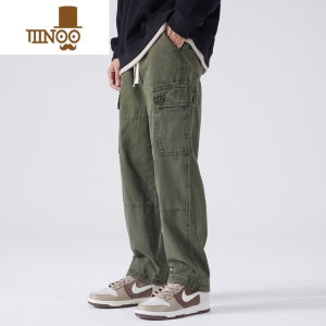 YANXUAugust军绿工装裤男款美式宽松直筒休闲裤子潮牌秋季日系百搭男裤