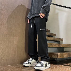休闲裤子男秋季2023新款高街美式直筒长裤男士潮牌运动裤