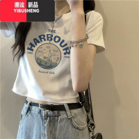 YIBUSHENG短款修身正肩短袖T恤女2023装新款欧货气质感上衣辣妹小衫