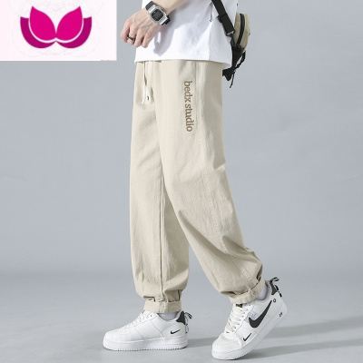 七斓日系卡其色裤子男款潮牌直筒宽松美式刺绣痞帅工装休闲长裤