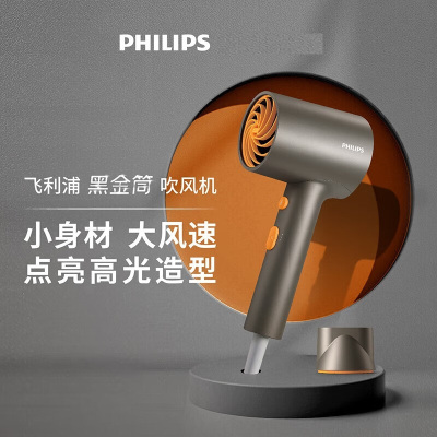 飞利浦(PHILIPS)吹风机大功率电吹风千万负离子恒温护发多档调节家用小身材大风力送女友礼物BHD321/05黑金筒