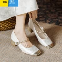 聚范法式复古配旗袍鞋2024新款粗跟拼色玛丽珍高跟鞋新中式国风单鞋女