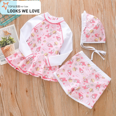 七色王国儿童游泳衣女童泳衣2021年新款长袖防晒韩国ins洋气分体女宝小童