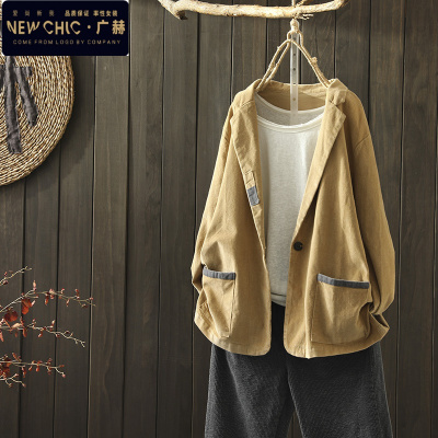 广赫枫谜2019年秋装新款文艺复古灯芯绒西装外套女宽松休闲外套上衣夹克