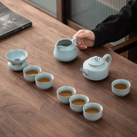 苏氏陶瓷(SUSHI CERAMICS)汝窑茶具套装可开片可养汝瓷功夫茶具10头礼盒装(钟德壶款)