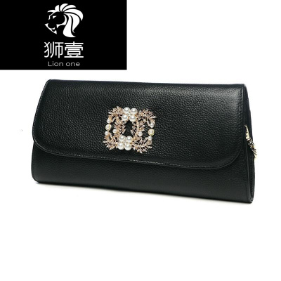 狮壹（Lionone）欧美时尚头层牛皮手拿包女镶钻宴会手包软皮手抓包晚宴包手包真皮