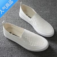 SUNTEK夏季皮面小白鞋平底乐福鞋女鞋一脚蹬懒人鞋白色帆布鞋透气休闲鞋
