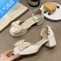 SUNTEK仙女风包头凉鞋女配裙子夏季蝴蝶结高跟鞋百搭玛丽珍女鞋粗跟单鞋