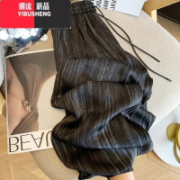 YIBUSHENG水墨画条纹缎面脏脏冰丝阔腿裤女季慵懒风直筒垂感休闲裤子薄款