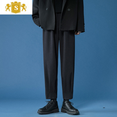 SUNTEKvibe裤子男韩版潮流痞帅九分裤束脚小西裤垂感配马丁靴的工装裤西裤