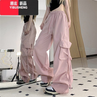 YIBUSHENG美式复古工装裤女春季薄款高腰加绒直筒阔腿宽松休闲拖地长裤