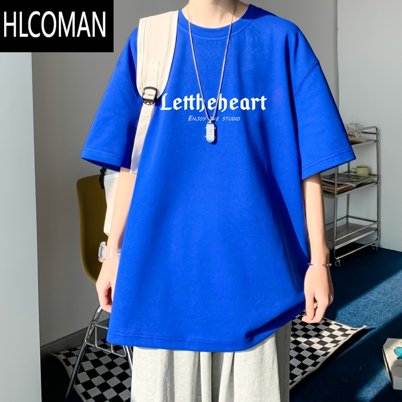 HLCOMAN短袖t恤男克莱因蓝2025新款潮牌ins潮流宽松半截袖体恤