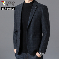 啄木鸟2025新款中年男士西服休闲格子商务西装外套爸爸春秋上衣C