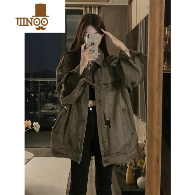 YANXUvibe潮牌复古美式水洗破洞牛仔外套男女oversize高街重工夹克