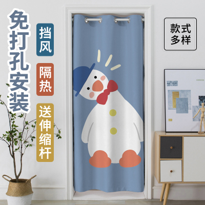 添福运 门帘隔断帘免打孔家用卧室卫生间厨房柜子遮挡布帘子北欧风门帘布艺遮挡窗帘可爱卡通帘子家用卧室厨房卫生间夏季防蚊门帘