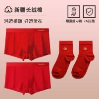 南极人男士内裤男生本命年纯棉大红色四角平角短裤属蛇年礼物男款