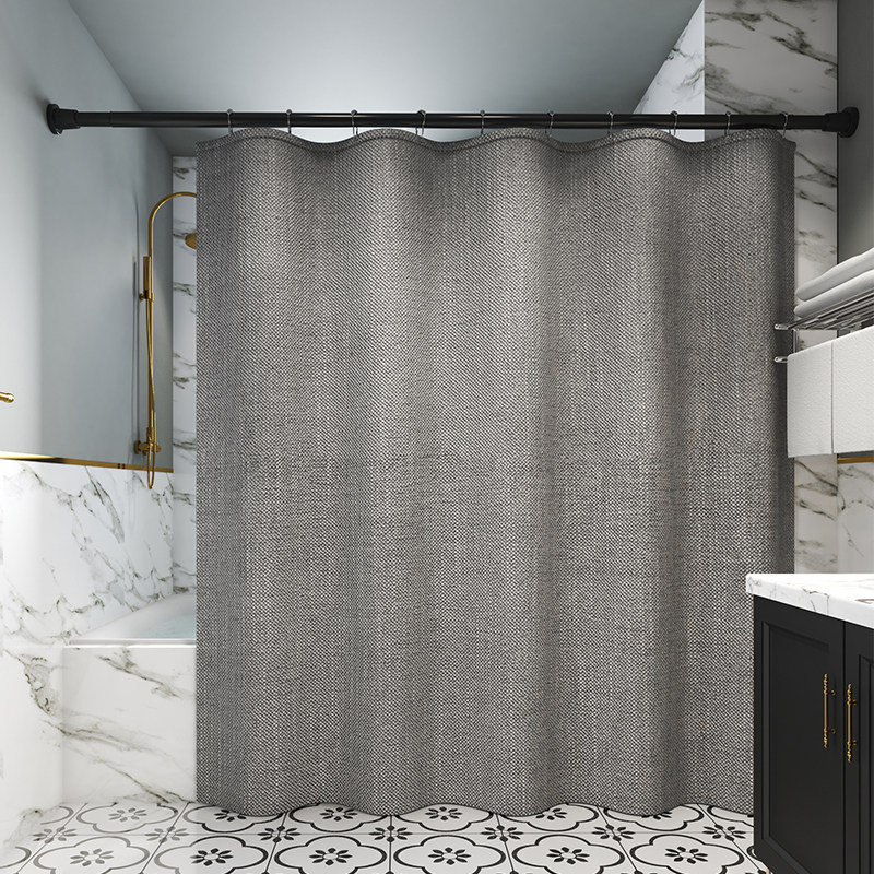 亚麻灰色 黑色磁性挡水条100厘米 磁浴帘120*200 直杆70-1