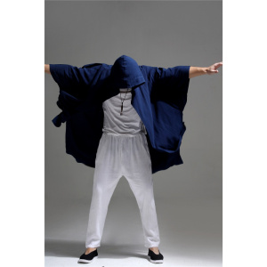 举翼王子24夏棉麻男装服休闲个性戴帽蝙蝠衫打坐服禅服