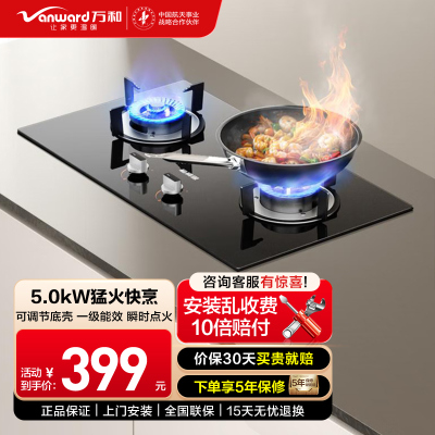 万和(Vanward)梅赛思燃气灶具家用5.0KW大火力瞬时点火 易清洁抗污 天然气一级能效ML06-X1