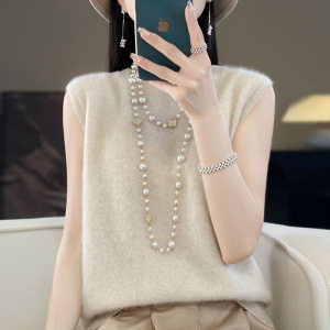 无缝一线成衣羊毛背心女圆领针织打底衫春秋新款无袖内搭吊带
