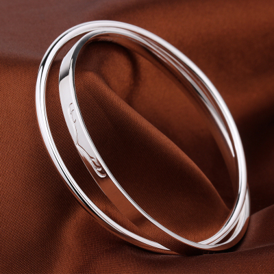 一路有你银手镯999纯银女年轻款实心素圈双环多圈闭口银镯子礼物送女朋友老婆情人节七夕生日礼物